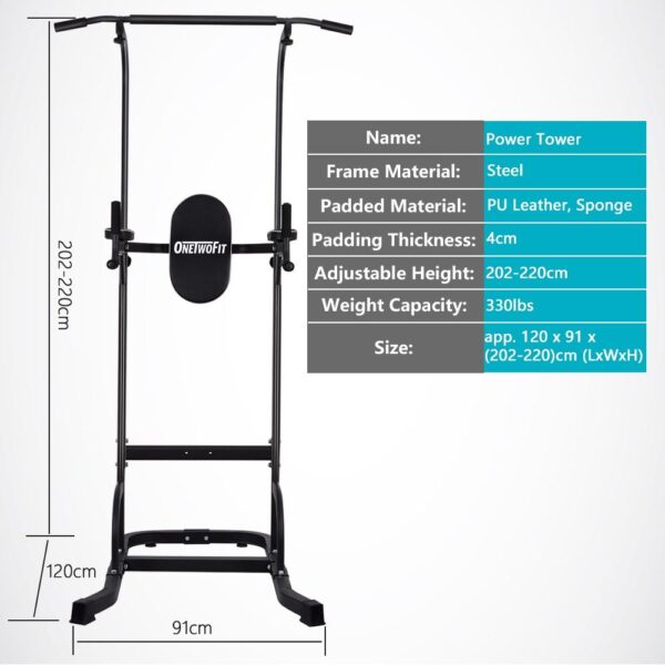 OneTwoFit Multi-Function Power Tower Adjustable Height Home Fitness Workout Dip Station Pull up Bar Push Up - Crazy Ass Deal