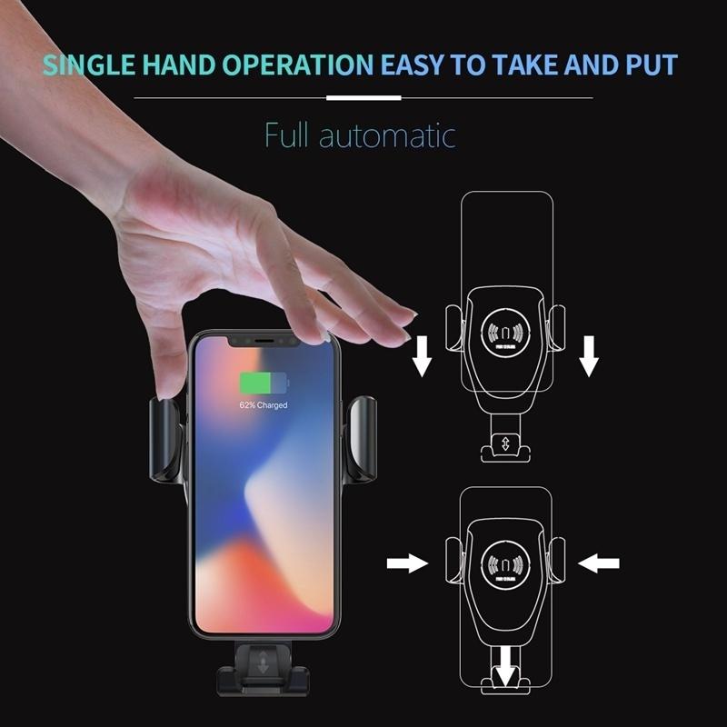 For Samsung S9/S9+/S10 And Qi-Compliant Automobile Universal Vent Phone Holder Wireless Charging Bracket Qi 10W Fast Charger Vehicle Cellphone Automatic Clamps For Iphone X/Xs/8/8Plus Car Mount 