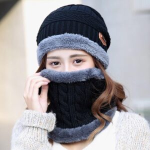 Neck Warmer Knitted Hat Scarf Fur Wool Lining Thick Warm Knit Beanies Balaclava Winter Hat for Men Women Cap Skullies Bonnet - Crazy Ass Deal