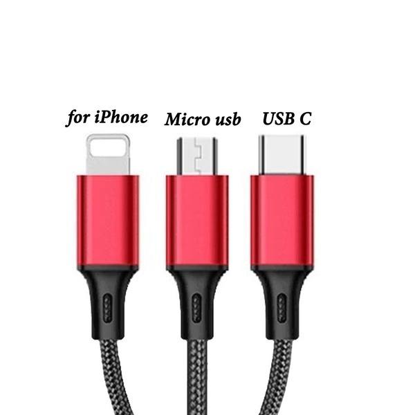 Hot sale multi-function charger cable universal 3 in 1 multiple USB charging cable adapter with illumination, micro usb, usb c port, for Android iPhone - Crazy Ass Deal