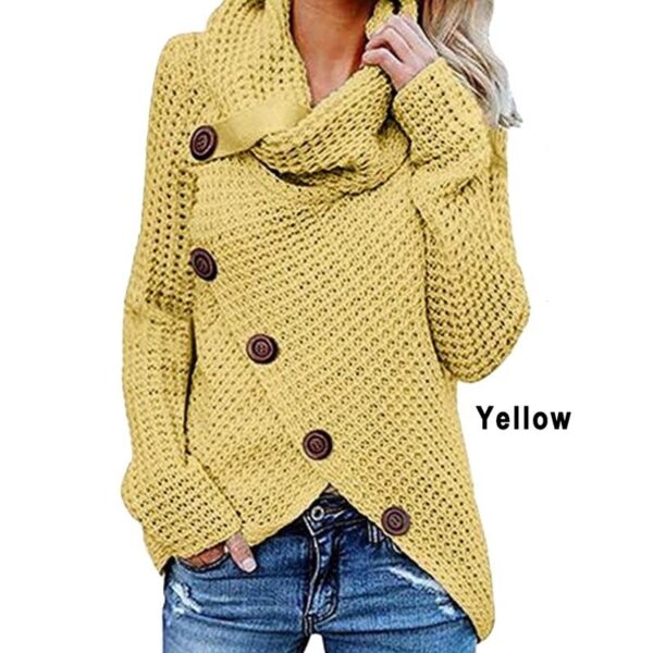 Women Knited Sweaters Cardigan Long Sleeved Buttons Loose Pullovers Turtleneck Irregular Hem Tops Plus Size S-5XL - Crazy Ass Deal