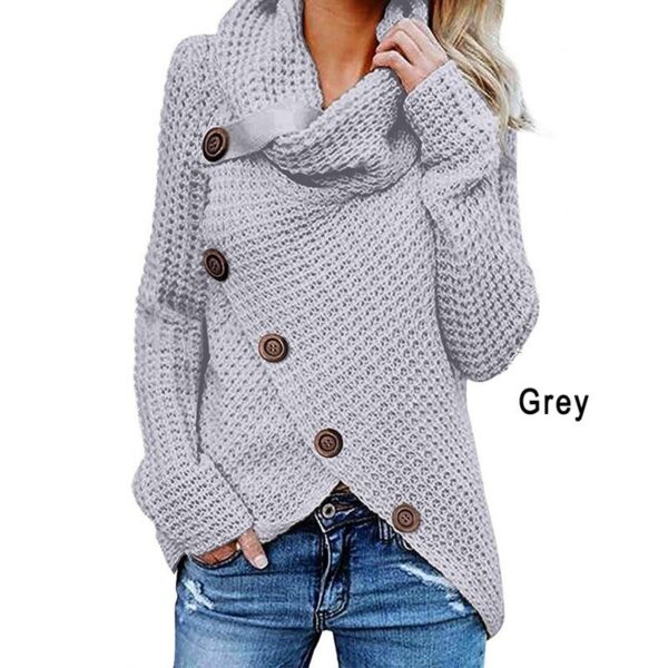 Women Knited Sweaters Cardigan Long Sleeved Buttons Loose Pullovers Turtleneck Irregular Hem Tops Plus Size S-5XL - Crazy Ass Deal