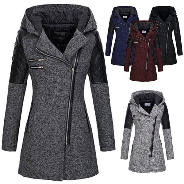 Womens New Style Vintage Woolen Coat Slim Trench Coats Lady Hooded Collar Peacoat Winter Woolen Coat Jackets Outwear Plus Size 5XL - Crazy Ass Deal