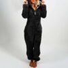 5 Colors Women Fashion Long Sleeve Hooded Faux Fur Jumpsuit Pajamas Casual Winter Warm Solid Color Cute Bear Rompers Ladies Home Wear Overall Outwear - Crazy Ass Deal