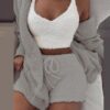 Women Fashion Winter Plush Casual Sportswear Long Sleeve Crop Top Shirt Shorts Suit(1pc Vest or 2pcs Coat+Pants or 3pcs Vest+Coat+Pants) - Crazy Ass Deal