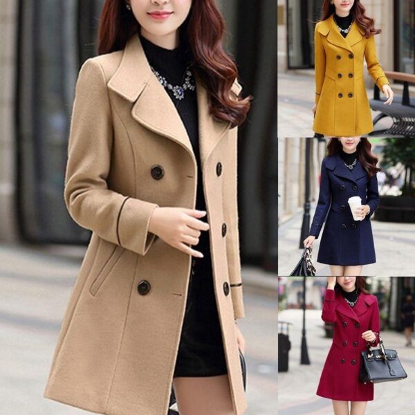 1New Fashion Autumn Winter Women Woolen Coats Female Coats Elegant Woolen Blends Trench Coat Ladies Windbreaker Outwear Plus Size