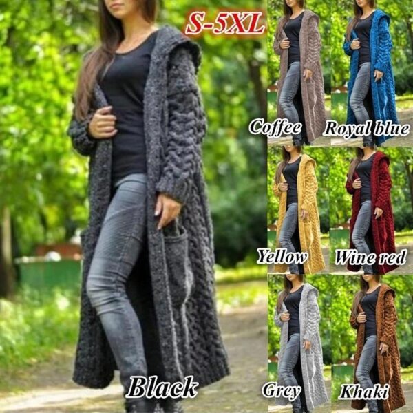 Autumn and Winter Fashion Women Hooded Knitted Cardigan Sweater Warm Long Sweater Outerwear Plus Size - Crazy Ass Deal