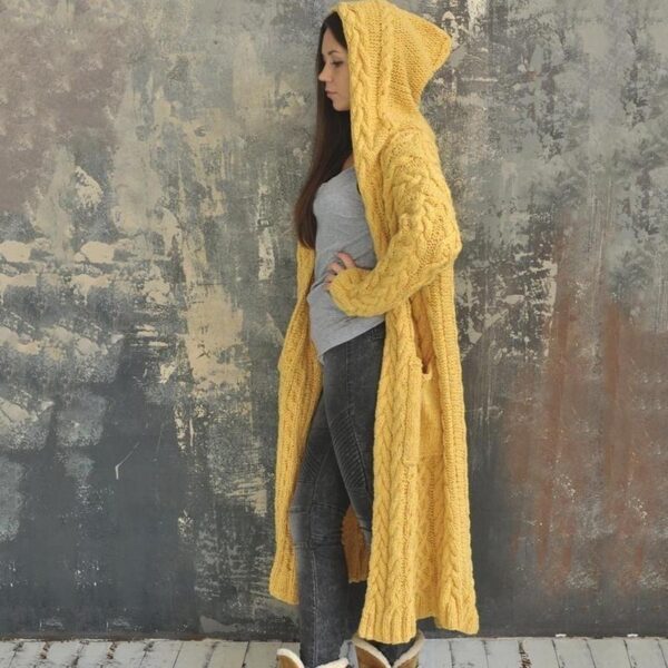 Autumn and Winter Fashion Women Hooded Knitted Cardigan Sweater Warm Long Sweater Outerwear Plus Size - Crazy Ass Deal