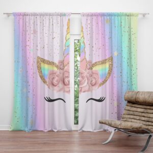 Rainbow Unicorn Printed Windows Curtains with Rod Pocket for Living Room Bedroom Decor ( 2 Panels ) unicorn cartoon