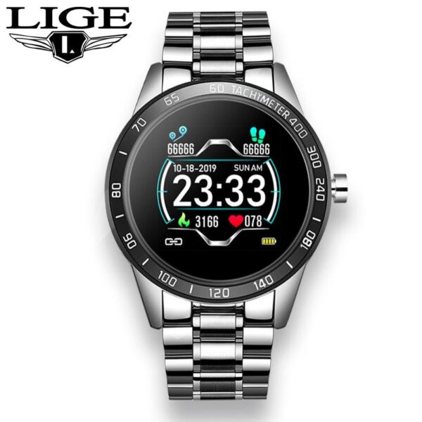 LIGE Steel Band Smart Watch Men Heart Rate Blood Pressure Monitor Sport Multifunction Mode Fitness Tracker Waterproof Smartwatch - Crazy Ass Deal