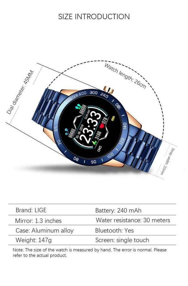LIGE Steel Band Smart Watch Men Heart Rate Blood Pressure Monitor Sport Multifunction Mode Fitness Tracker Waterproof Smartwatch - Crazy Ass Deal