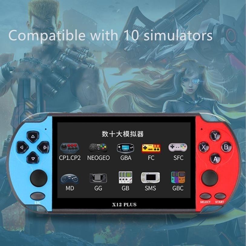 blue X12PLus handheld game console built-in more than 2000 games 5.1inch support 12 big simulator game progress save game download