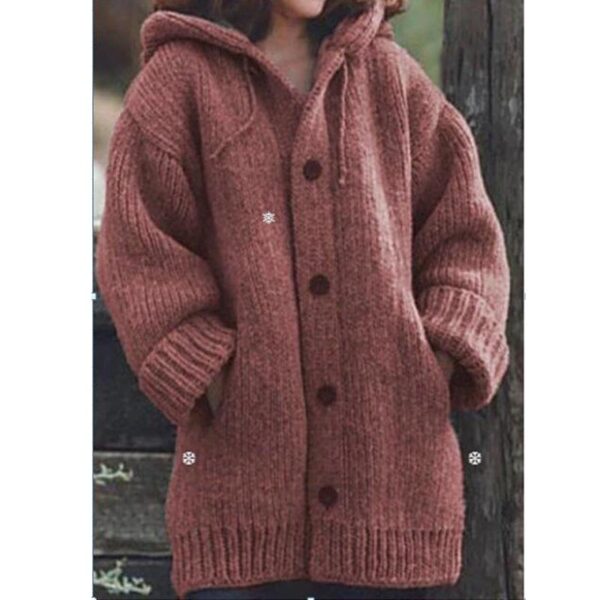 Plus Size Women Fashion Solid Color Autumn and Winter Warm Sweater Coats Long Sleeve Knitted Hooded Coats 9 Color