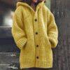 Plus Size Women Fashion Solid Color Autumn and Winter Warm Sweater Coats Long Sleeve Knitted Hooded Coats 9 Color