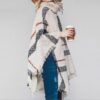 New Women New Fashion Plaid Stripe Cross Long Wraps High Collar Tassel Cloak Shawls Loose Large Size Knit Sweater - Crazy Ass Deal