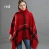 New Women New Fashion Plaid Stripe Cross Long Wraps High Collar Tassel Cloak Shawls Loose Large Size Knit Sweater - Crazy Ass Deal