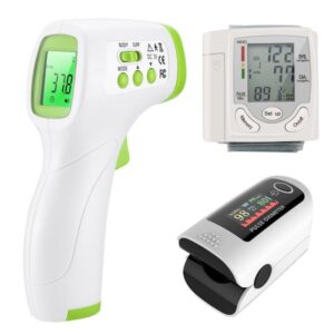 Laboratory Digital Thermometer | 208A Handheld Non-contact Infrared Temperature Measures tool & Finger Pulse Oximeter Mini Portable Black OLED SpO2 PR Blood Oxygen Saturator & Digital LCD Wrist Monitor Heart Beat Rate Pulse Meter Measure - Crazy Ass Deal