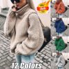 New 12-color Women's Thick Thread Sweater Roll High Neck Bat Sleeve Sweater Knit Pullover Casual Sweater Loose Oversized Top