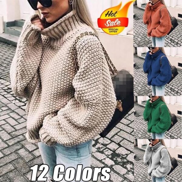 New 12-color Women's Thick Thread Sweater Roll High Neck Bat Sleeve Sweater Knit Pullover Casual Sweater Loose Oversized Top