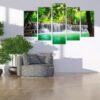 5 Panel Forest Sunset Waterfall Landscape Painting Art Wall