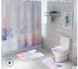 Fashion&Man 4PCS/Set Shower Curtain Floral Bath Curtain Waterproof Polyester Shower Curtain Bathroom Rugs Bath Mat Toilet Lid Cover + 12 Hooks, 72x72in - Crazy Ass Deal