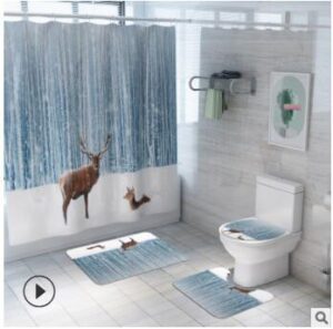 Fashion&Man 4PCS/Set Shower Curtain Floral Bath Curtain Waterproof Polyester Shower Curtain Bathroom Rugs Bath Mat Toilet Lid Cover + 12 Hooks, 72x72in - Crazy Ass Deal