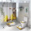 4PCS/Set Shower Curtain Floral Bath Curtain Waterproof Polyester Shower Curtain Bathroom Rugs Bath Mat Toilet Lid Cover + 12 Hooks, 72x72in - Crazy Ass Deal