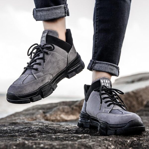 Men Boots Comfy Lace-up High Quality Boots 2020 Autumn winter Fashion Shoes Man Durable outsole Men Casual Boots Chukka Color Grey - Crazy Ass Deal