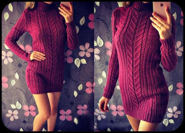Women's Warm Winter Slim Fit Party Dress Knee Length Knitted V-Neck Casual Sweater - Crazy Ass Deal
