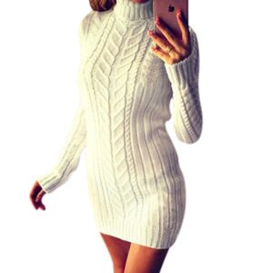 Women's Warm Winter Slim Fit Party Dress Knee Length Knitted V-Neck Casual Sweater - Crazy Ass Deal