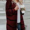 Women's Luxury Wool Striped Cardigan Sweater Winter Warm Front Open Coat Outerwear - Crazy Ass Deal