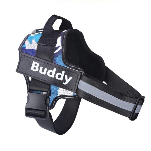 Blue camouflage personalized dog harness no pull reflect variants