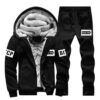 D Black winter men set casual warm thick hooded variants