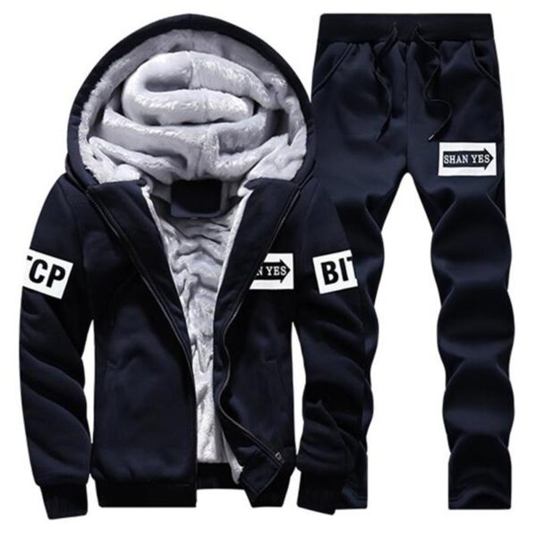 D Blue winter men set casual warm thick hooded variants