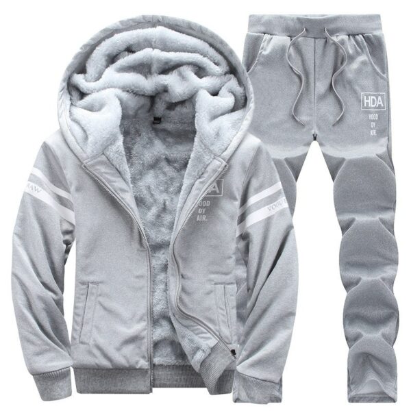 Grey winter men set casual warm thick hooded variants