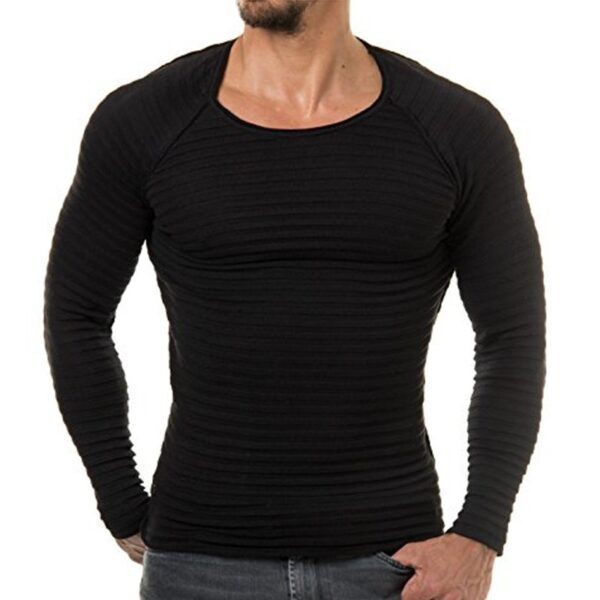 Mens Sweaters Autumn Winter New Knitted Sweater Men Long Sleeve Striped Sweaters Solid Slim Fit